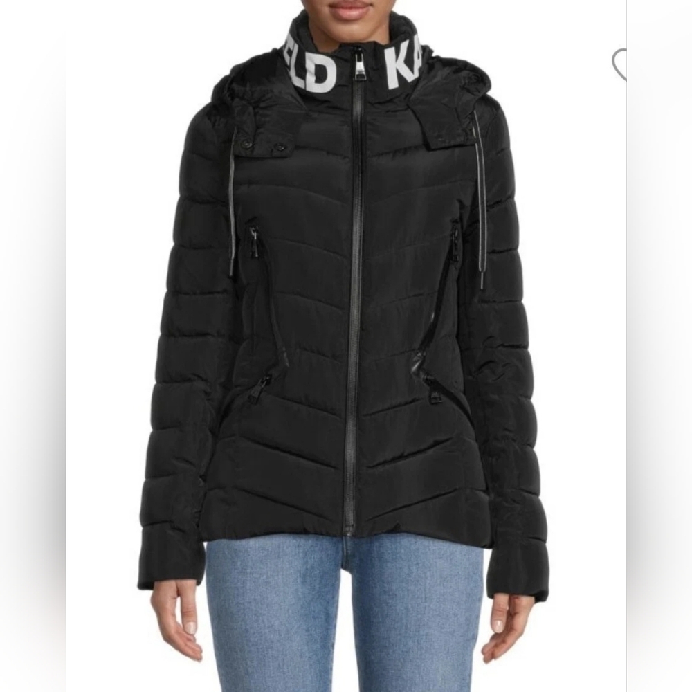 Karl Lagerfeld Black Quilted Hooded Puffer Jacket
